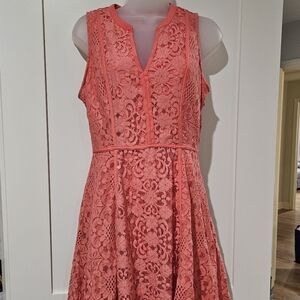LC LAUREN CONRAD Sleeveless Coral Lace Dress | Size 8